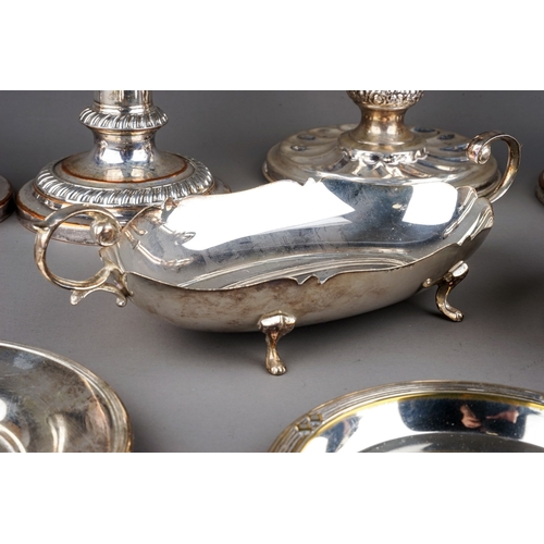 223 - A collection of silver plate to include: a pair of Sheffield plate style telescopic candlesticks (un... 