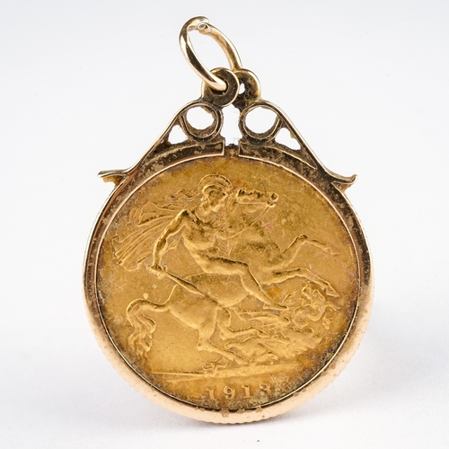 227 - A George V 1913 half a sovereign, mounted in a 9ct gold pendant fitting, total gross weight approx 4... 