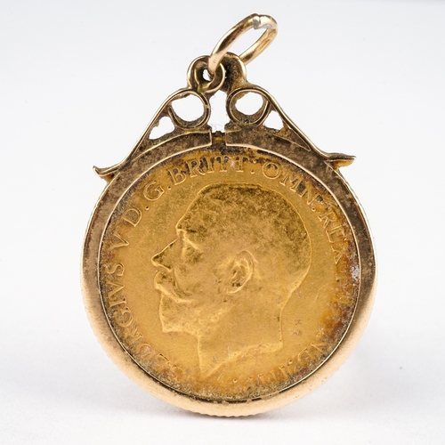 227 - A George V 1913 half a sovereign, mounted in a 9ct gold pendant fitting, total gross weight approx 4... 