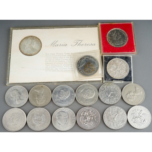 230 - Coins - including an Austrian Maria Theresa silver Thaler, dated 1780; Churchill crowns; commemorati... 