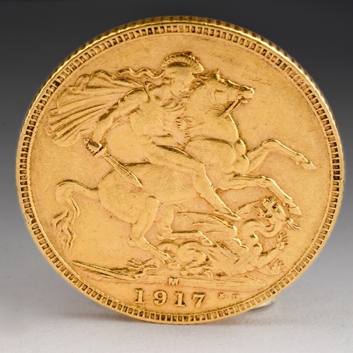 231 - AUSTRALIA. George V, 1910-36.
Gold sovereign, 1917 M. Melbourne.
Bare head left, B.M. on truncation;... 