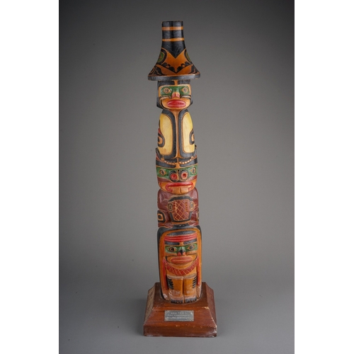 242 - Rare Canadian first nations carved wooden Totem Pole by artist Henry Hunt.  The painted Totem stands... 