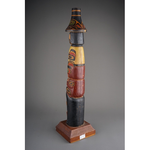 242 - Rare Canadian first nations carved wooden Totem Pole by artist Henry Hunt.  The painted Totem stands... 