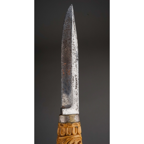 243 - Antique carved wooden Puukko knife and sheath.  Made by Magnus Hansen circa 1880.  Overall length in... 