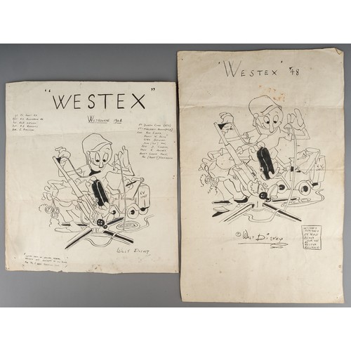 253 - Military / Walt Disney interest. 2 pen and ink designs for Westex recorders, signed Walt Disney and ... 