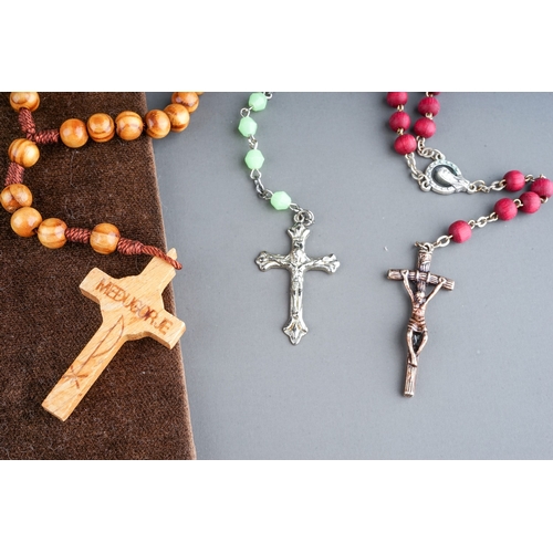 271 - 3 rosemary beads including a set of wooden ones together with mounted crucifix together with a Frenc... 