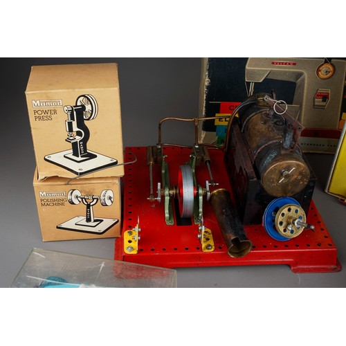 279 - Assorted vintage toys to include: boxed Vulcan Child's electric sewing machine; boxed Mamod Steam En... 