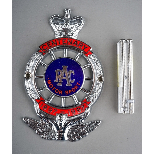 290 - A RAC chrome/ red and blue enamel Centenary 1897-1997 car badge, numbered MSA090 to reverse, produce... 