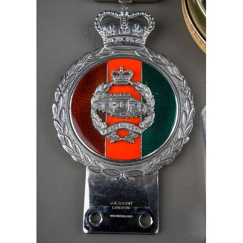 291 - Militaria: a Royal Tank Regiment chrome and enamel car badge, enamelled Regimental colours, produced... 