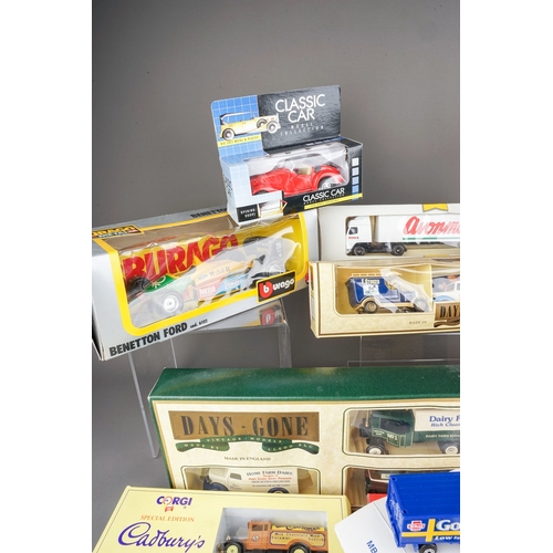 296 - Assorted boxed die cast model toy cars to include: 
BURAGO - Benetton F1 and Williams FW 08C Turbo
C... 