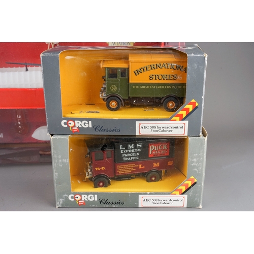 304 - Assorted boxed die cast models to include: CORGI Classics AEC 508 trucks x 2 (LMS Express Puck match... 