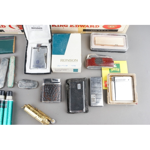 308 - 2 boxes - one with lighters, other with pocket knives and pipe cleaners (2)