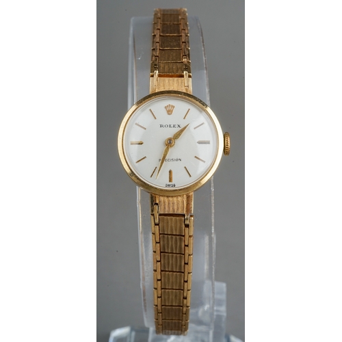 310 - Rolex - a ladies 9ct yellow gold Rolex Precision wristwatch, 17mm circular dial, integral gold brace... 