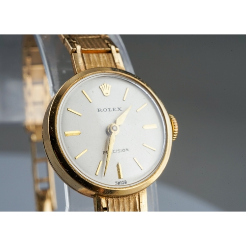 310 - Rolex - a ladies 9ct yellow gold Rolex Precision wristwatch, 17mm circular dial, integral gold brace... 