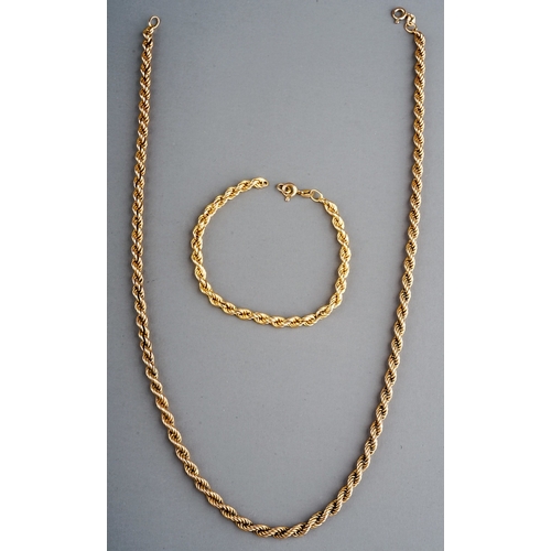 312 - A 9k yellow gold rope-twist bracelet and necklace, bracelet approx 18cm long (af); necklace approx 4... 