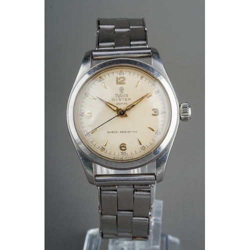 316 - A Tudor Oyster Royal stainless steel wristwatch, 26mm circular dial, baton and Arabic numeral indica... 