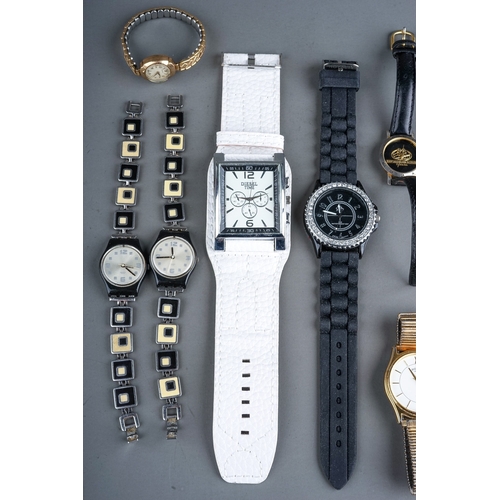 318 - A collection of wristwatches, including a 9ct gold cased Rotary wristwatch, Swatch, Sekonda, Gucci, ... 