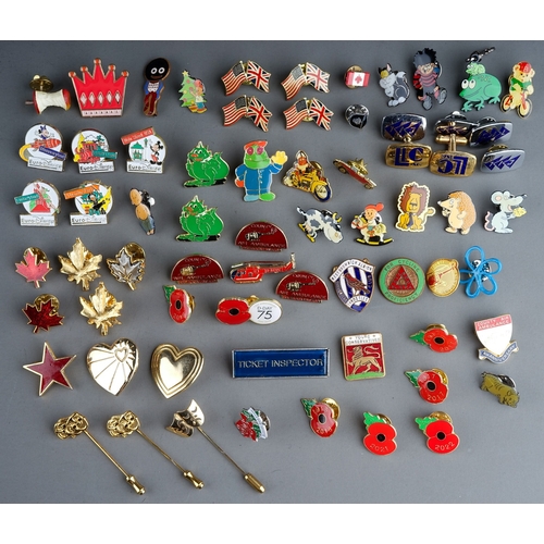 325 - A large collection of vintage and modern novelty metal and enamel lapel badges to include: Euro Disn... 