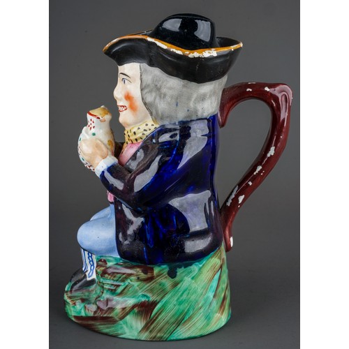 330 - A 19th Century character jug and cover moulded as a seated Gentleman drinking from a beer jug with t... 