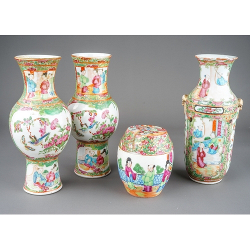 341 - Three Chinese Export Famille Verte vase, each decorated with various panels depicting scholars in in... 