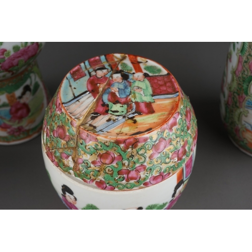 341 - Three Chinese Export Famille Verte vase, each decorated with various panels depicting scholars in in... 