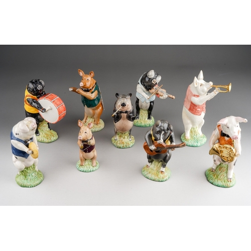 352 - Nine Beswick Pig Promenade figures to include: John Conductor PP1; Matthew Trumpeter PP2; David Flut... 