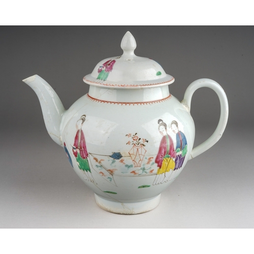 360 - A Liverpool John Pennington tea pot and cover, circa 1775-80, globular decorated in the Chinoiserie ... 