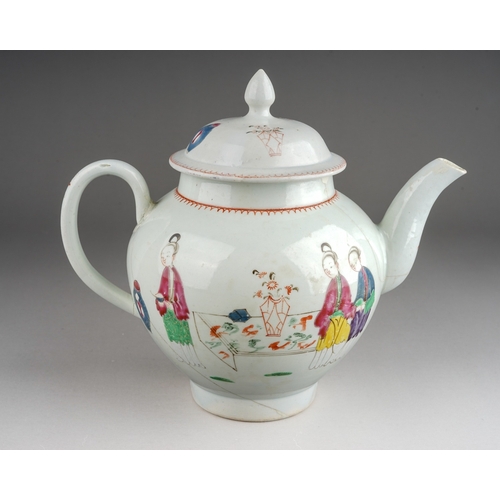 360 - A Liverpool John Pennington tea pot and cover, circa 1775-80, globular decorated in the Chinoiserie ... 