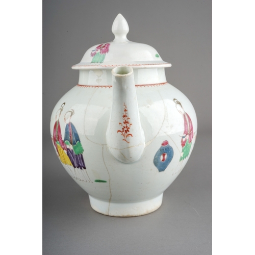 360 - A Liverpool John Pennington tea pot and cover, circa 1775-80, globular decorated in the Chinoiserie ... 