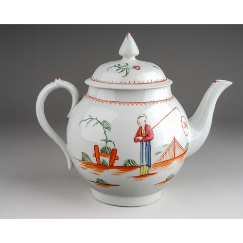 361 - An English 18th Century porcelain teapot and cover, possibly New Hall / Keeling, circa 1780, globula... 