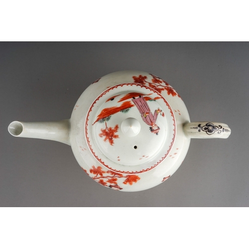 362 - A Liverpool teapot and cover, globular Famille Rose painted in the Chinese 