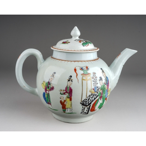 363 - A Liverpool John Pennington tea pot and cover, circa 1770, globular decorated with the 