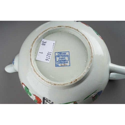 363 - A Liverpool John Pennington tea pot and cover, circa 1770, globular decorated with the 