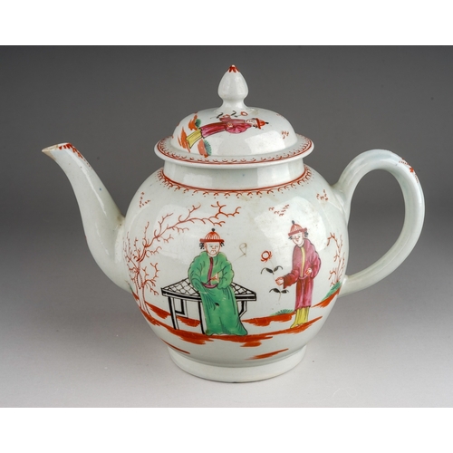 364 - A Liverpool tea pot and cover, circa 1770, globular decorated in the Chinese 