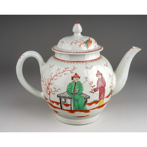 364 - A Liverpool tea pot and cover, circa 1770, globular decorated in the Chinese 