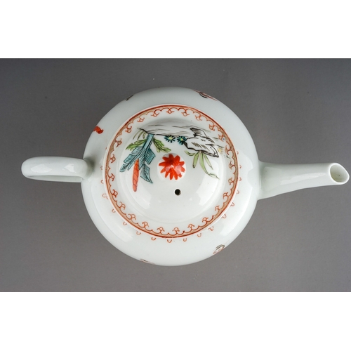 366 - A Bristol tea pot and cover, circa 1775-80, globular painted in the Mandarin style with four figures... 