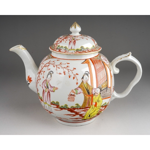 367 - An 18th Century English porcelain teapot and cover probably Bristol, circa 1765, globular form decor... 