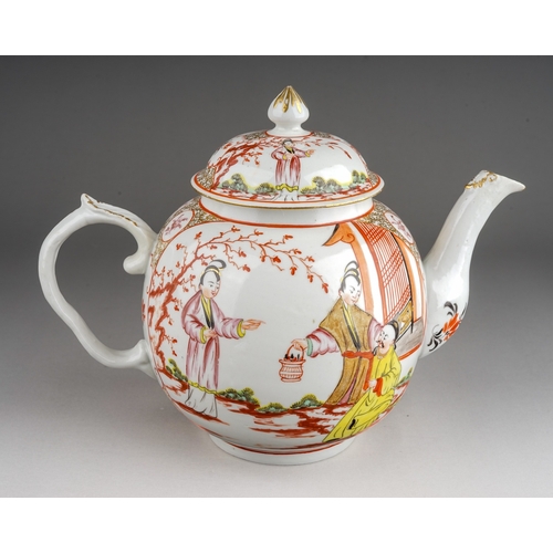 367 - An 18th Century English porcelain teapot and cover probably Bristol, circa 1765, globular form decor... 