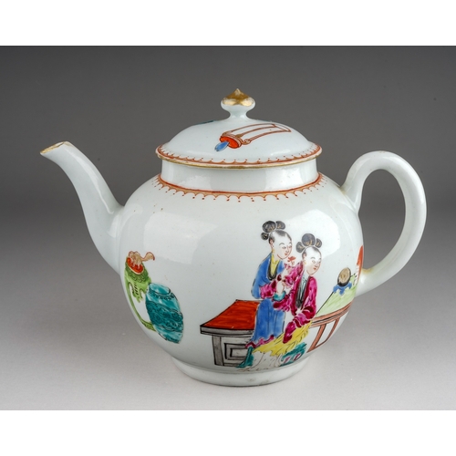 368 - A Liverpool Richard Chaffers teapot and cover, circa 1760, globular decorated in the Mandarin style ... 