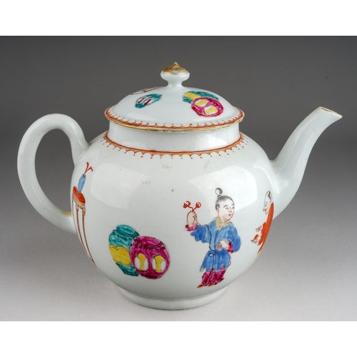 368 - A Liverpool Richard Chaffers teapot and cover, circa 1760, globular decorated in the Mandarin style ... 