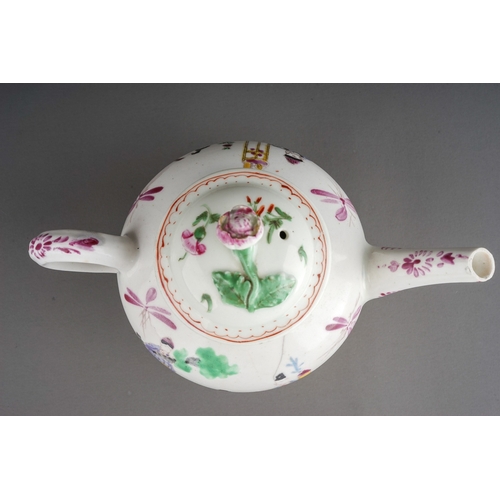 369 - A Bow tea pot with matched Worcester cover, circa 1760, globular decorated Famille Rose with Chinese... 