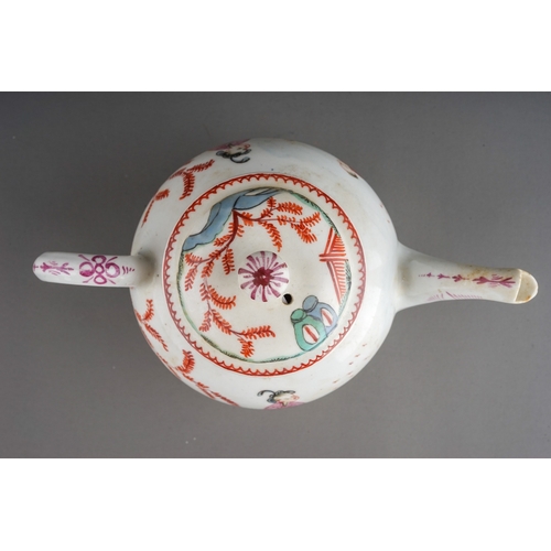 370 - A Bow tea pot and cover, circa 1765, small globular decorated in the Chinoiserie style with a Lady h... 