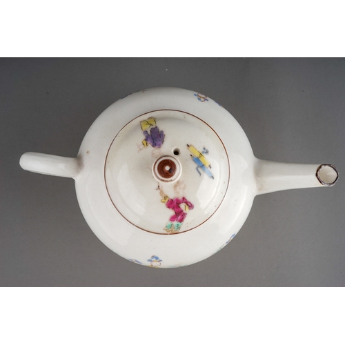 371 - An English 18th Century teapot and cover probably Bow, circa 1760, bullet shaped decorated in the Ma... 