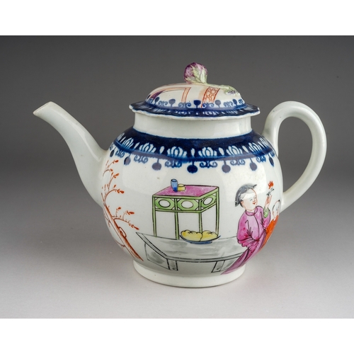 372 - A Worcester tea pot and cover, circa 1768-72, globular decorated in the Chinoiserie style with three... 