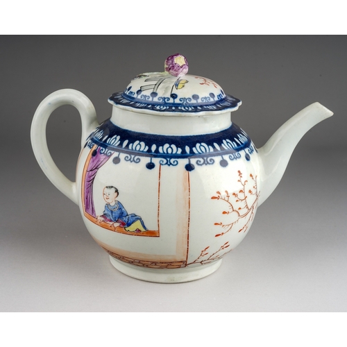 372 - A Worcester tea pot and cover, circa 1768-72, globular decorated in the Chinoiserie style with three... 