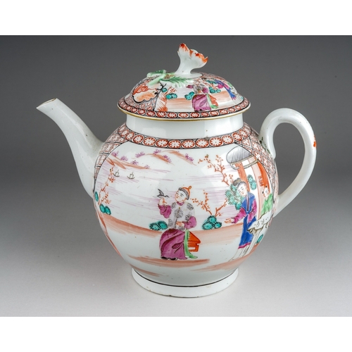 377 - A Worcester punch pot, circa 1765-70, globular decorated in the Mandarin style, the entire five Chin... 