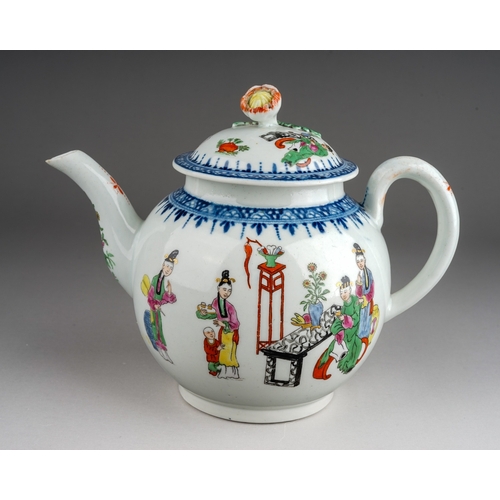 379 - A Worcester tea pot and cover, circa 1768-72,   globular in the Mandarin style decorated with a Chin... 