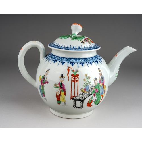 379 - A Worcester tea pot and cover, circa 1768-72,   globular in the Mandarin style decorated with a Chin... 