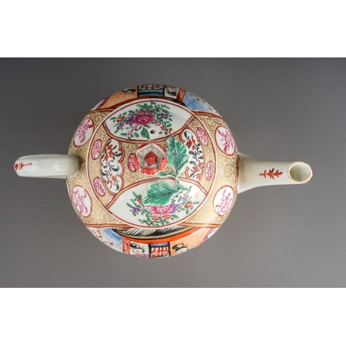 380 - A Worcester large tea pot and cover, circa 1765, globular form painted in the Mandarin style decorat... 