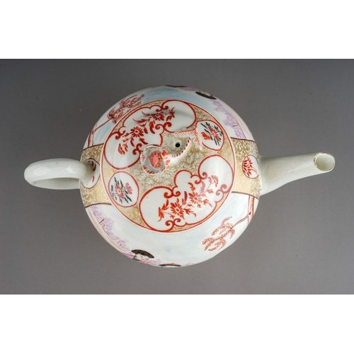 381 - A Worcester tea pot and cover circa 1765-70 (First Period), globular in the Mandarin style  decorate... 